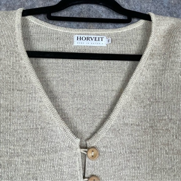 Horveit Beige Cotton Linen Knit 3/4 Button Up Coastal Grandma Tunic Sweater  3XL - Picture 4 of 15